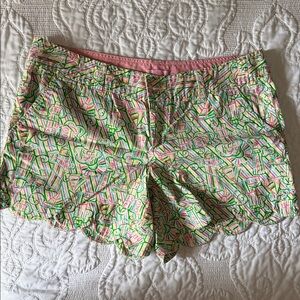 Lilly Pulitzer Buttercup Scallop Hem Shorts in Pink & Green